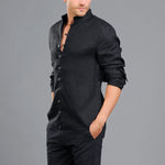 Stand-up collar Long-sleeved Linen Shirt