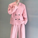Double Breasted Blazer Draped Wide-leg Trousers Two-piece Set