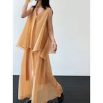 Women's Sleeveless Ribbon-Tie Top and  Maxi Skirt Two-Piece Set
