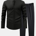 Non-Iron Hidden Placket Stand Collar Dress Shirt & Slim Fit Tapered Trousers