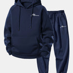 Men Print Drawstring Hoodie & Jogger Pants