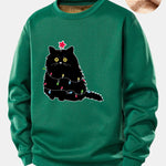 Christmas Lights Black Cat Print Teddy Fleece Lined Sweatshirt