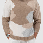 Men's Contrast Color Casual Jacquard Pullover Thick Knit Sweater