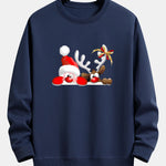 Santa Claus And Reindeer Print Relax Fit Sweatshirt