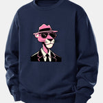 Pink Gentleman Panther Print Relax Fit Sweatshirt