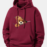 Zipper Bear Print Relax Fit Hoodie