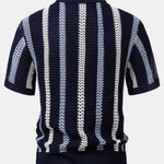 Striped Crochet V Neck Polo & Straight Leg Linen Pants