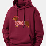 Dachshund Wearing Heart Sweater Print Relax Fit Hoodie