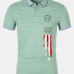 1776 American Flag Print Mesh Polo Shirt