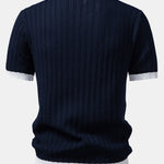 Contrast Textured Johnny Collar Knit Polo & Slim Fit Tapered Trousers