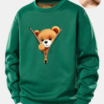 Zipper Bear Print Teddy Fleece Lined Sweatshirt