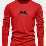 Long Sleeve Black Cat Print Cotton T-Shirt