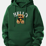 Hello Sunglasses Bear Print Drawstring Hoodie