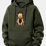 Headphone Bear Print Drawstring Hoodie