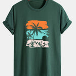 Regular Fit Palm Tree Silhouette Print Cotton T-Shirt