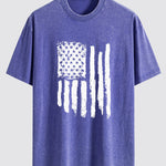 American Flag Print Washed Distressed Drop Shoulder T-Shirt