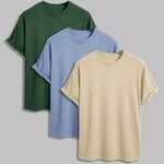 Men's 100% cotton basic round neck T-shirt three-piece set