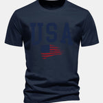 Regular Fit USA Flag Print Cotton T-Shirt