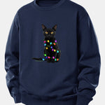 Color Lights Black Cat Print Relax Fit Sweatshirt