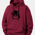 Black Cat Ramen Print Relax Fit Hoodie