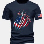 Regular Fit Fighter Jets USA Flag Print Cotton T-Shirt