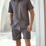 Men's Textured Resort Style Casual Button-Down Shirt  Shorts Set
