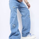 Butterfly embroidered straight-leg jeans