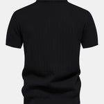 Contrast Textured Jacquard Knit Zip Up Polo Shirt