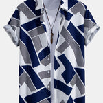 Color Block Geometry Print Button Up Shirt & Straight Leg Ribbed Pants