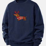 Christmas Dachshund With Reindeer Antlers Print Relax Fit Sweatshirt