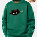 Zipper Black Cat Print Teddy Fleece Lined Sweatshirt