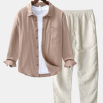 Long Sleeve Linen Cotton Shirt With Pocket & Straight Leg Linen Pants