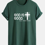 Regular Fit God Is Good Cross Print Cotton T-Shirt