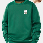 Ghost Drinking Coffee Print Teddy Fleece Lined Sweatshirt