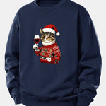 Christmas Cat Print Relax Fit Sweatshirt