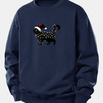 Christmas Colorful Light Black Cat Print Relax Fit Sweatshirt