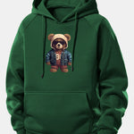 Bear In Leather Jacket Print Drawstring Hoodie