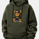 Hip Hop Bear Print Drawstring Hoodie
