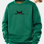 Black Cat Print Teddy Fleece Lined Sweatshirt