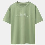 Peeking Cat Heartbeat Print Drop Shoulder Oversize T-Shirt
