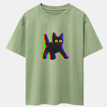 Glitch Black Cat Print Drop Shoulder Oversize T-Shirt