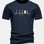 Regular Fit Beer Heartbeat Print Cotton T-Shirt