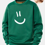 Smiley Face Print Teddy Fleece Lined Sweatshirt