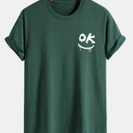 Regular Fit OK Smiley Face Print Cotton T-Shirt