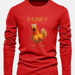 Long Sleeve Rooster Print Cotton T-Shirt