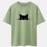 Black Cat Print Drop Shoulder Oversize T-Shirt