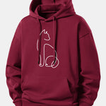Cat Line Print Relax Fit Hoodie