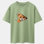 Zipper Bear Print Drop Shoulder Oversize T-Shirt