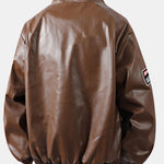 Fleece Lined Embroidery Leather Racing Jacket