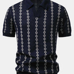 Geometric Knit V Neck Polo Shirt & Cotton Chino Shorts